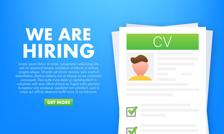 We are hiring flat cartoon illustration. Recruitment concept. Hire workers, choice employers search team for job. Resume icon. Vector illustrationのイラスト素材