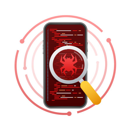 Virus detected on smartphone, Malware. Viruses attack warning. Vector stock illustration.のイラスト素材