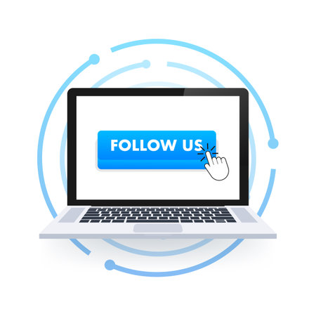 Follow us. Hand click icon. Finger click icon. Vector stock illustration.のイラスト素材