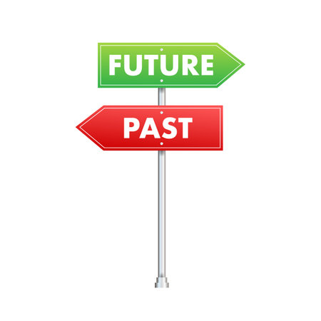 Future and past text on road sign. Vector stock illustration.のイラスト素材