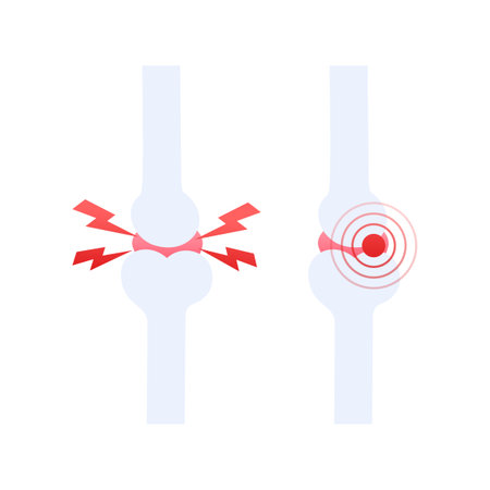 Joint pain. Health care. Human knee bone. Vector stock illustration.のイラスト素材