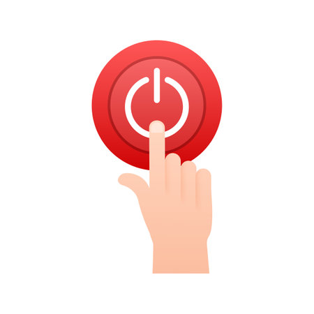 Red Power button. On Off icons. Start power button. Vector stock illustration.のイラスト素材