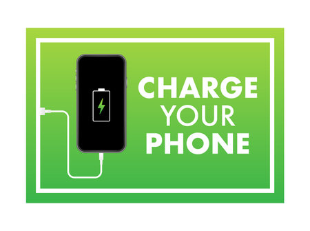 Charge your phone, Recharging battery sign, label. Vector stock illustration.のイラスト素材