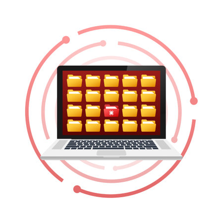 Computer virus infect files. Malware, hacker attack. Vector stock illustration.のイラスト素材