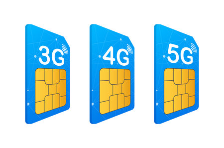3G 4G 5G Sim Card. Mobile telecommunications technology symbol. Vector illustration.のイラスト素材