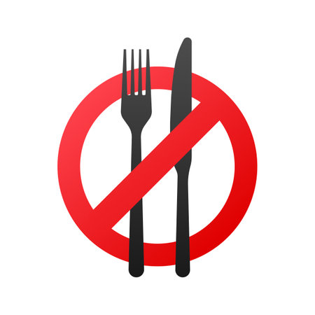 No eating. Photo show a no eating icon on white background. Vector stock illustration.のイラスト素材