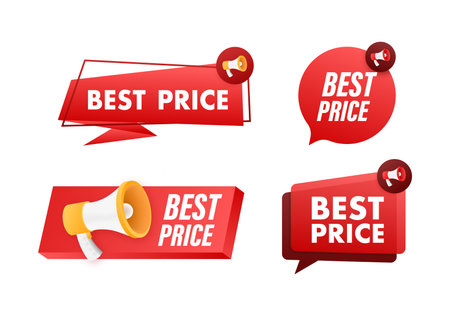 Best price web design elements. Shopping tags and best price badge. Vector stock illustration.のイラスト素材