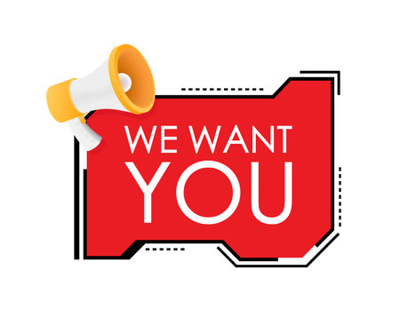 Megaphone Hand, business concept with text We want you. Vector stock illustrationのイラスト素材