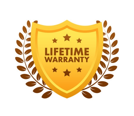 Lifetime warranty gold sign, label. Vector stock illustration.のイラスト素材