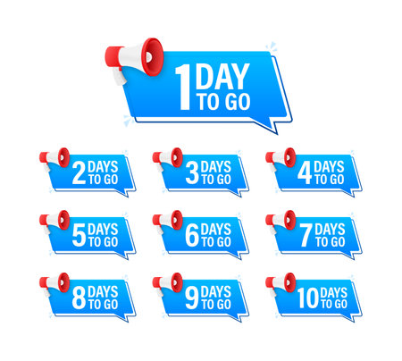 Days countdown. Days to go 1 2 3 4 5 6 7 8 9 10. The days left badges set. Product limited promoのイラスト素材