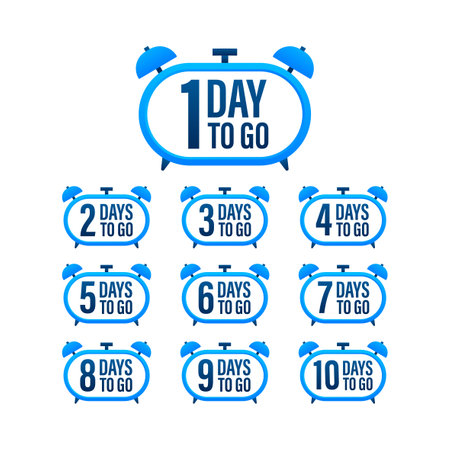 Days countdown. Days to go 1 2 3 4 5 6 7 8 9 10. The days left badges set. Product limited promoのイラスト素材