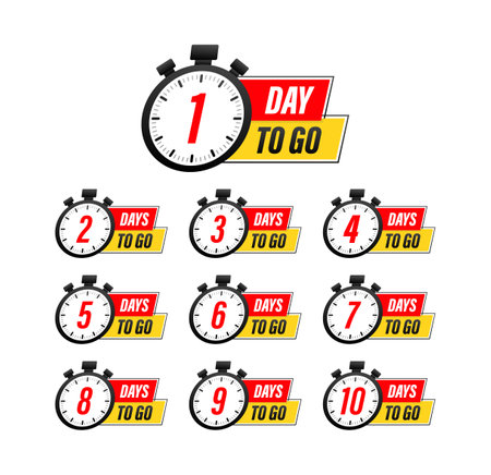 Days countdown. Days to go 1 2 3 4 5 6 7 8 9 10. The days left badges set. Product limited promoのイラスト素材