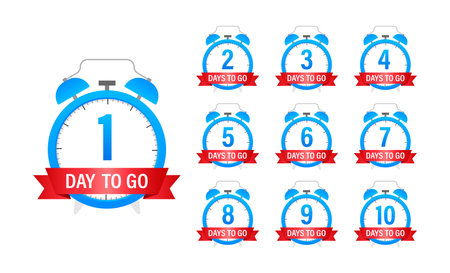 Days countdown. Days to go 1 2 3 4 5 6 7 8 9 10. The days left badges set. Product limited promoのイラスト素材