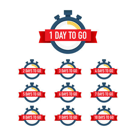 Days countdown. Days to go 1 2 3 4 5 6 7 8 9 10. The days left badges set. Product limited promoのイラスト素材