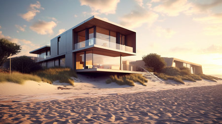 A modern house on beach. Generative AIの素材