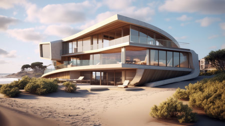 A modern house on beach. Generative AIの素材