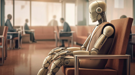 AI robot waiting for a job interview. Generative AIの素材