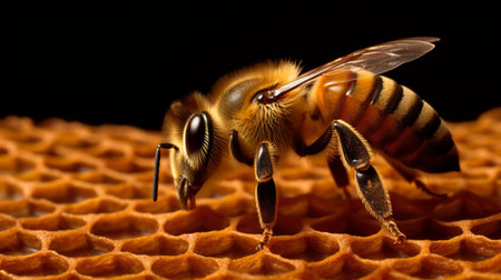 Bee on honeycomb. Generative AIの素材