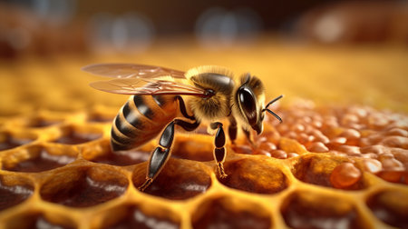 Bee on honeycomb. Generative AIの素材