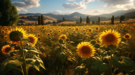 Big Sunflower field. Generative AIの素材