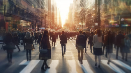 Blurred business people walking in the city scape. Generative AIの素材