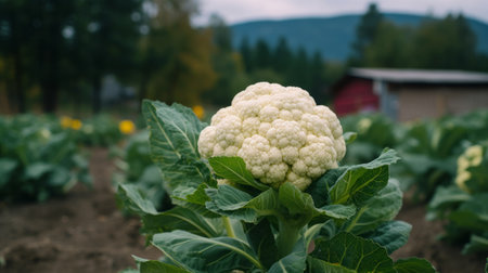 Cauliflower on the field. Generative AIの素材