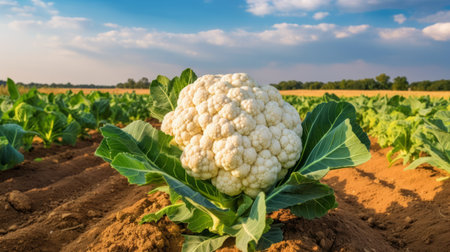 Cauliflower on the field. Generative AIの素材