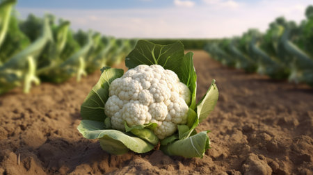 Cauliflower on the field. Generative AIの素材