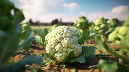Cauliflower on the field. Generative AIの素材