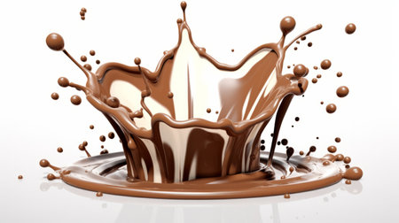 chocolate milk splash 3d on a white background. Generative AIの素材