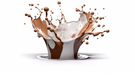 chocolate milk splash 3d on a white background. Generative AIの素材