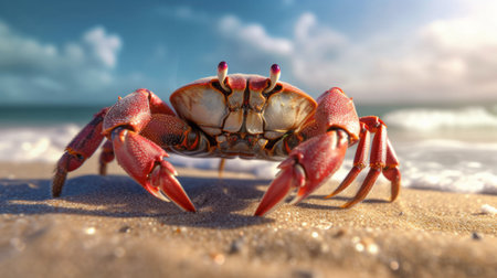 Crab on the beach close up. Generative AIの素材