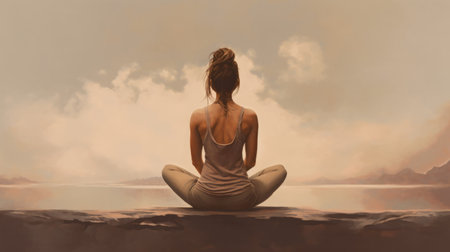 Female practicing yoga back view. Generative AIの素材
