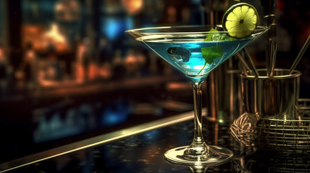 Fresh martini drink on the table in the bar. Generative AIの素材