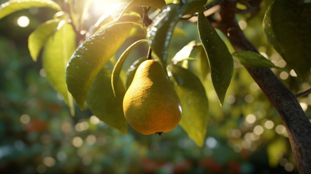 Fresh pear on a branch. Generative AIの素材