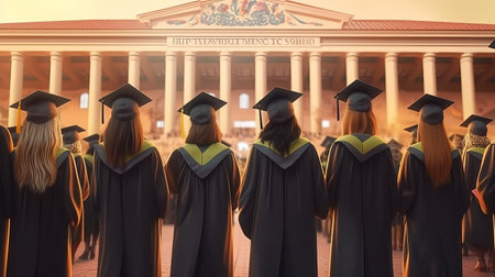 Group of young students holding their diplomas on graduation. Generative AIの素材