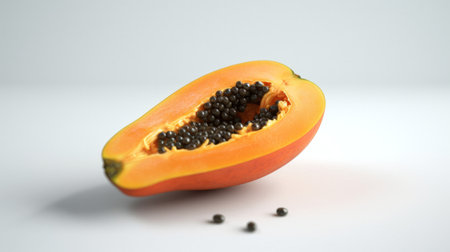 Half cut papaya on white background. Generative AIの素材