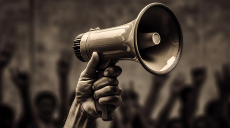 Hand holding a megaphone. Generative AIの素材