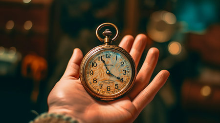 Hand holding vintage timer. Generative AIの素材