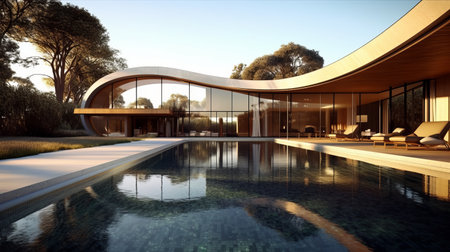 Home swimming pool in large backyard. Generative AIの素材