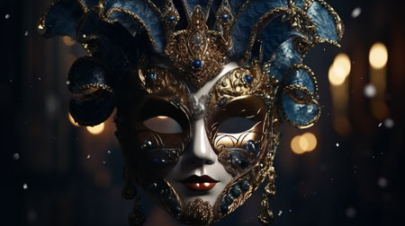 Luxury venetian mask on dark background. Generative AIの素材