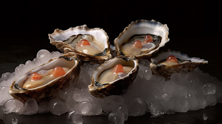 Raw oysters with ice. Generative AIの素材