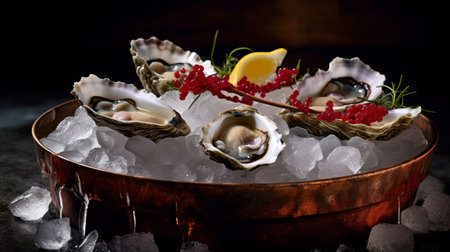Raw oysters with ice. Generative AIの素材