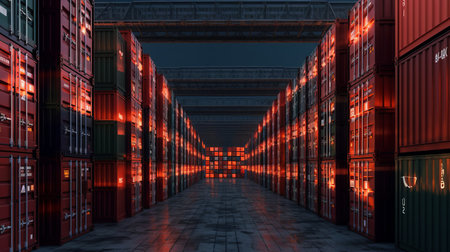 Rows of cargo containers. Generative AIの素材