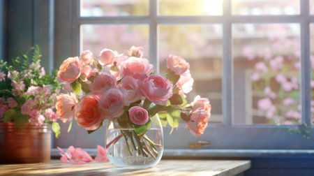 Set watercolor arrangements with garden roses. Generative AIの素材