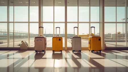 Suitcases in airport. Travel concept. Generative AIの素材