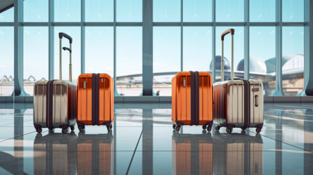 Suitcases in airport. Travel concept. Generative AIの素材