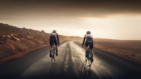 Two cyclists out cycling back view. Generative AIの素材