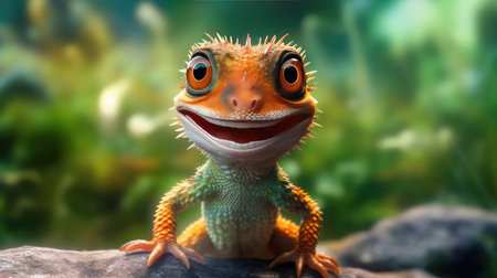 A cute happy lizard. Generative AIの素材