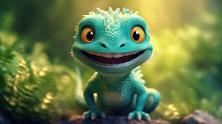 A cute happy lizard. Generative AIの素材